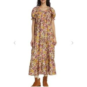 The Great The Chateau Maxi Dress Golden Lilac Flower Floral Silk